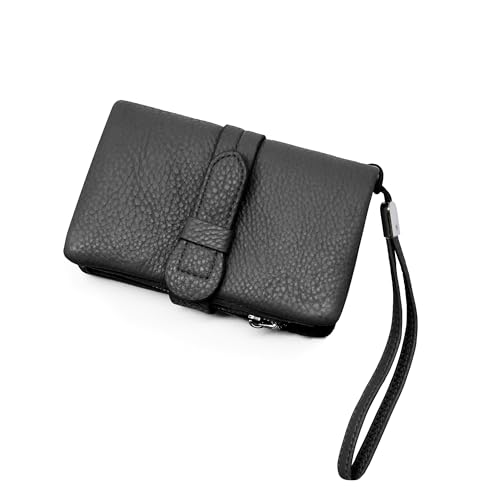 Gloop Damen Kunstleder Handgelenktasche Organizer Groß Telefon Scheckbuch Halter mit Reißverschlusstasche mit praktischen Fächern (Schwarz) von Gloop