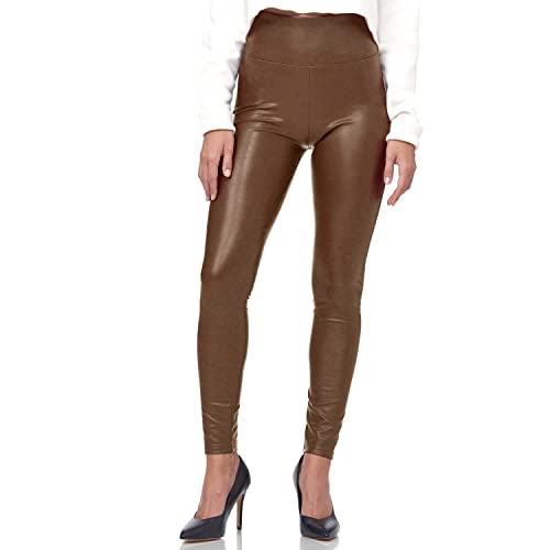 Gloop Damen Kunstleder Leggings High Waist Leggings Hose Strumpfhosen Treggins Leggings Leder Look hüfthoch (DE/NL/SE/PL, Alphanumerisch, L, Regular, Regular, Braun-Highwaist) von Gloop