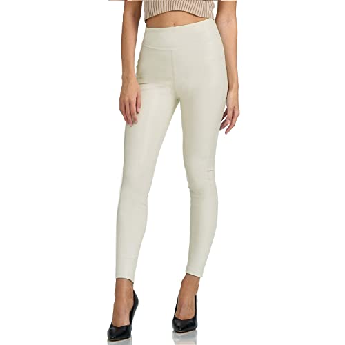 Gloop Damen Kunstleder Leggings High Waist Leggings Hose Strumpfhosen Treggins Leggings Leder Look hüfthoch (DE/NL/SE/PL, Alphanumerisch, L, Regular, Regular, Cream-Highwaist) von Gloop