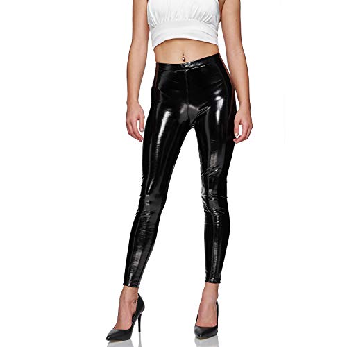 Gloop Damen Kunstleder Leggings High Waist Leggings Hose Strumpfhosen Treggins Leggins Kunstleder Leggings Leder Look hüfthoch (DE/NL/SE/PL, Alphanumerisch, M, Regular, Regular, Schwarz) von Gloop