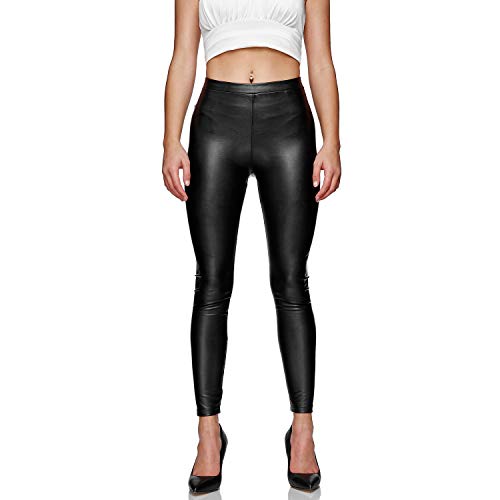 Gloop Damen Kunstleder Leggings High Waist Hose Strumpfhosen Treggins Leggins Leder Look Hüfthoch (DE/NL/SE/PL, Alphanumerisch, 3XL, Regular, Schwarz Matt) von Gloop