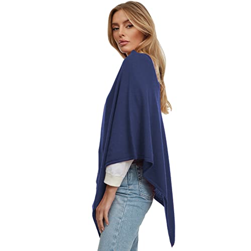 Gloop Damen Poncho Pullover, Lange Strickjacke, Strickpullover, Mantel,für Sommer und Winter mit Wollen und Karschmir Made in Italy, Dunkelblau, Einheitsgröße von Gloop