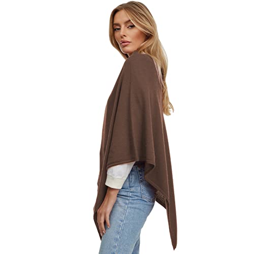 Gloop Damen Poncho Pullover, Lange Strickjacke, Strickpullover, Mantel,für Sommer und Winter mit Wollen und Karschmir Made in Italy, Dunkelbraun, Einheitsgröße von Gloop