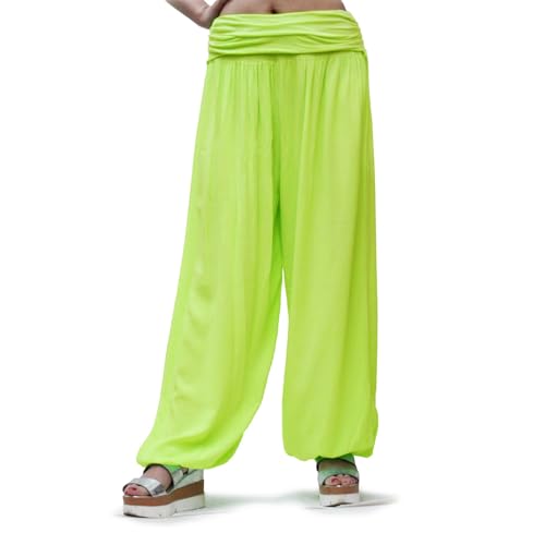 Gloop Damen Pumphose Haremhose Freizeithose Sommerhose Hose in Blumen Muster oder UniFarben HS201701, Neon Gruen 13090a7, XL/XXXL von Gloop