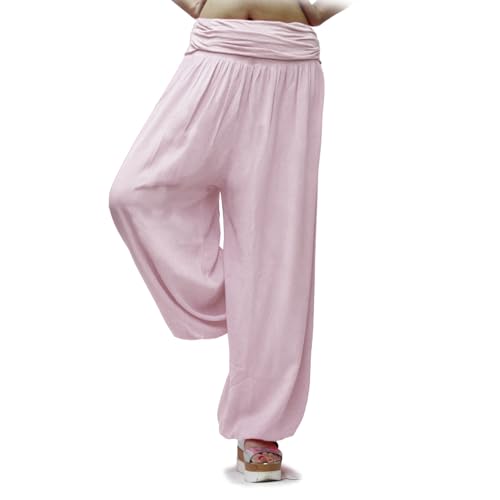 Gloop Damen Pumphose Haremhose Freizeithose Sommerhose Hose in Blumen Muster oder UniFarben HS201701, Rosa 13090a3, M/L von Gloop