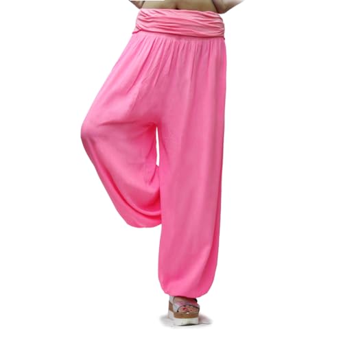 Gloop Damen Pumphose Haremhose Freizeithose Sommerhose Hose in Blumen Muster oder UniFarben HS201701, XL-3XL, Neon Pink 13090a37 von Gloop
