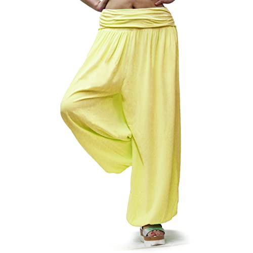 Gloop Damen Pumphose Haremhose Freizeithose Sommerhose Hose in Blumen Muster oder UniFarben HS201701, Zitronengelb 13090a8, M/L von Gloop