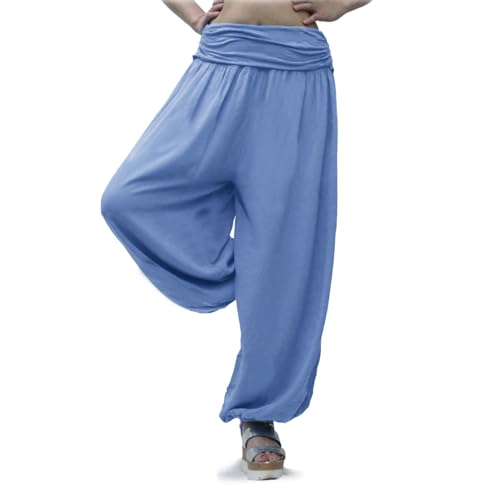 Gloop Damen Pumphose Haremhose Freizeithose Sommerhose Hose in Blumen Muster oder UniFarben HS201701 (DE/NL/SE/PL, Alphanumerisch, M, L, Regular, Regular, Jeansblau 13090a4) von Gloop