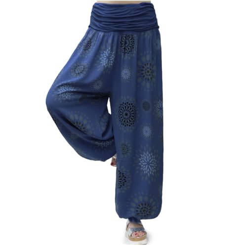 Gloop Damen Pumphose Haremhose Freizeithose Sommerhose Hose in Blumen Muster oder UniFarben HS201712, Marineblau 13024a26, M/L von Gloop