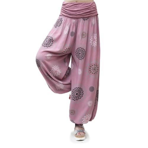 Gloop Damen Pumphose Haremhose Freizeithose Sommerhose Hose in Blumen Muster oder UniFarben HS201723, Malve 13024a31, XL/XXXL von Gloop