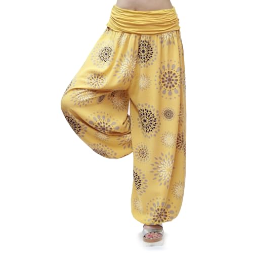 Gloop Damen Pumphose Haremhose Freizeithose Sommerhose Hose in Blumen Muster oder UniFarben HS201731, Curry 13024a35, XL/XXXL von Gloop