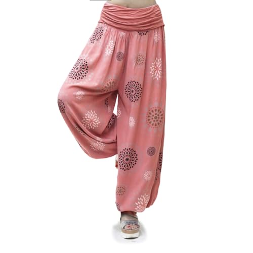 Gloop Damen Pumphose Haremhose Freizeithose Sommerhose Hose in Blumen Muster oder UniFarben HS201737, Flamingo 13024a38, XL/XXXL Gloop Damen Pumphose Haremhose Freizeithose Sommerhose Hose in Blumen Muster oder UniFarben HS201737, Flamingo 13024a38, XL/XXXL von Gloop