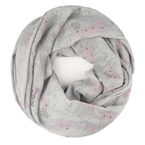 Gloop Damen Schal Eule Eulen Rundschal leichter Loop schal Schlauchschal Tuch (Hellgrau) von Gloop