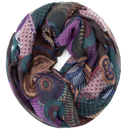 Gloop Damen Schal Loop Schal Feinstrick Loop mit Ethno Punkte Muster von Gloop