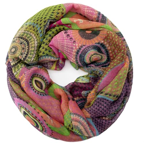 Gloop Damen Schal Loop Schal Feinstrick Loop mit Ethno Punkte Muster von Gloop