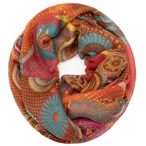 Gloop Damen Schal Loop Schal Feinstrick Loop mit Ethno Punkte Muster von Gloop