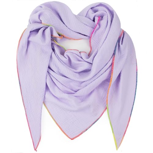 Gloop Damen Schal XXL Dreieckstuch Damen Dreieck Schal Halstuch Baumwolle Musselin Schal Poncho ohne Kratze an Haut Hergestellt in Italien 135 cm×135 cm×220 cm (Helllila 02678a30) von Gloop