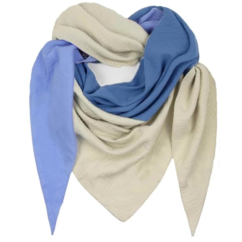 Gloop Damen Schal XXL Strick Dreieck Schal Halstuch Baumwolle Dreieckstuch Musselin Schal ohne Kratze an Haut (Beige-Hellblau-Dunkelblau) von Gloop