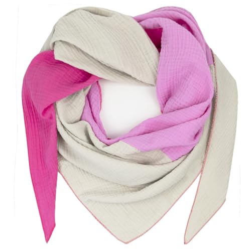 Gloop Damen Schal XXL Strick Dreieck Schal Halstuch Baumwolle Dreieckstuch Musselin Schal ohne Kratze an Haut (Beige-Rosa-Hellpink) von Gloop