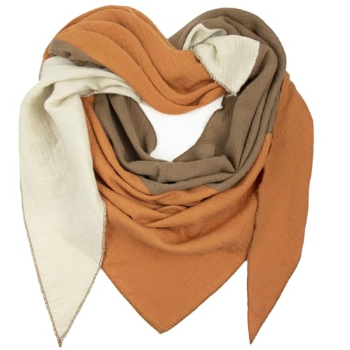 Gloop Damen Schal XXL Strick Dreieck Schal Halstuch Baumwolle Dreieckstuch Musselin Schal ohne Kratze an Haut (Orange-Beige-Braun) von Gloop