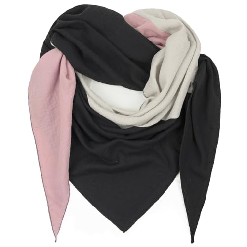 Gloop Damen Schal XXL Strick Dreieck Schal Halstuch Baumwolle Dreieckstuch Musselin Schal ohne Kratze an Haut (Pink-Beige-Schwarz) von Gloop