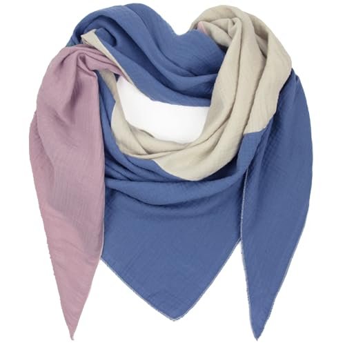 Gloop Damen Schal XXL Strick Dreieck Schal Halstuch Baumwolle Dreieckstuch Musselin Schal ohne Kratze an Haut (Pink-Jeansblau-beige) von Gloop