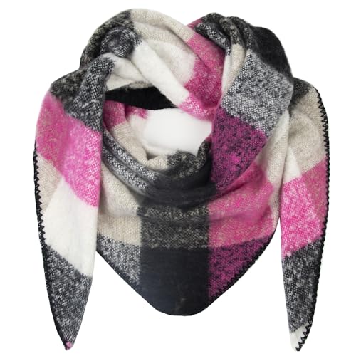 Gloop Damen Schal XXL Strick Dreieck Schal Halstuch Dreieckstuch kuschelig flauschig ohne Kratze an Haut 200×140 CM (Rosa+Weiß+Schwarz) von Gloop