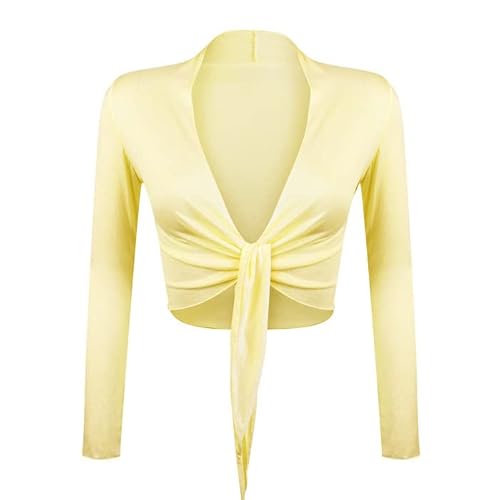 Gloop Damen Schöne, Elegante Bolero Jäckchen Langarm Bolero zum Knoten, Blassbelb, XL,Blassbelb,XL von Gloop