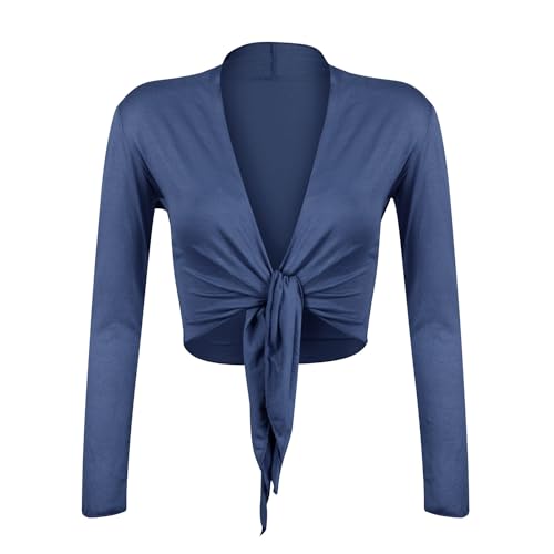 Gloop Damen Schöne, Elegante Bolero Jäckchen Langarm Bolero zum Knoten, Jeanblau, XL,Jeanblau,XL von Gloop