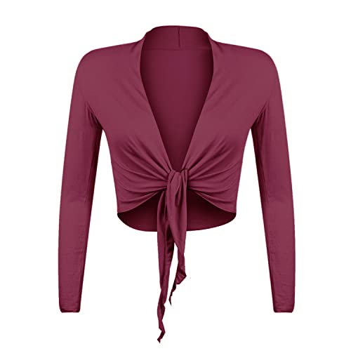 Gloop Damen Schöne, Elegante Bolero Jäckchen Langarm Bolero zum Knoten, Mauve, XL,Mauve,XL von Gloop