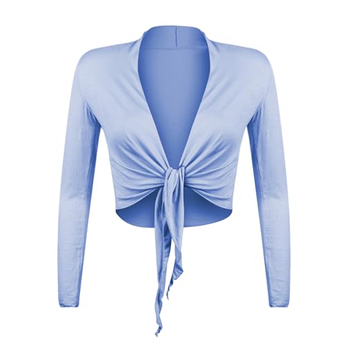 Gloop Damen Schöne, Elegante Bolero Jäckchen Langarm Bolero zum Knoten, Mint, M,Mint,M von Gloop