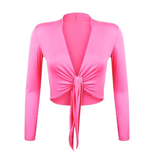 Gloop Damen Schöne, Elegante Bolero Jäckchen Langarm Bolero zum Knoten, Neon Melone, XL,Neon Melone,XL von Gloop