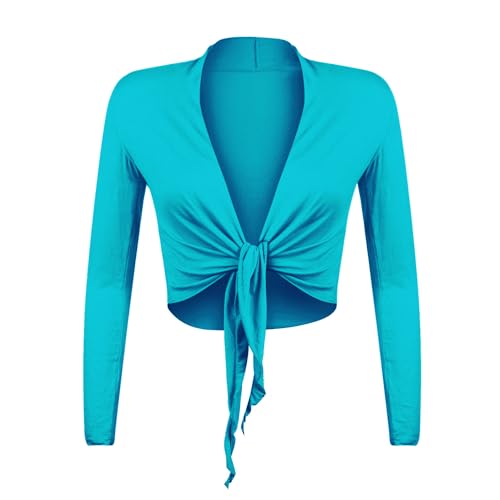 Gloop Damen Schöne, Elegante Bolero Jäckchen Langarm Bolero zum Knoten, Türkis, XL,Türkis,XL von Gloop