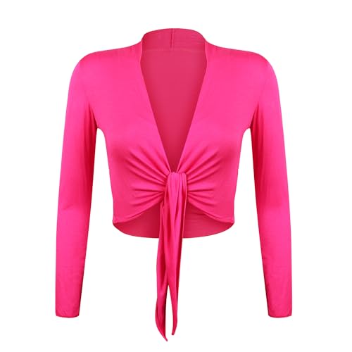 Gloop Damen Schöne, Elegante Bolero Jäckchen Langarm Bolero zum Knoten,Aprikosa,M von Gloop