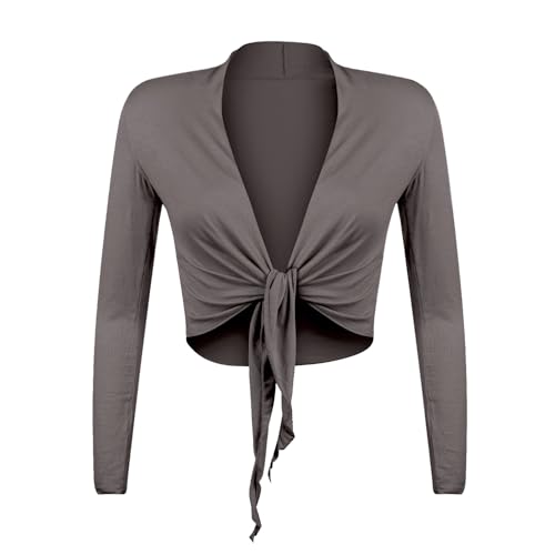 Gloop Damen Schöne, Elegante Bolero Jäckchen Langarm Bolero zum Knoten,Braun,XL von Gloop