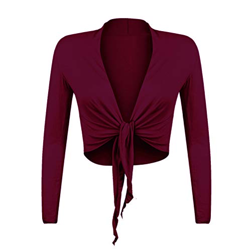 Gloop Damen Schöne, Elegante Bolero Jäckchen Langarm Bolero zum Knoten,Dunkelrot,S/M von Gloop