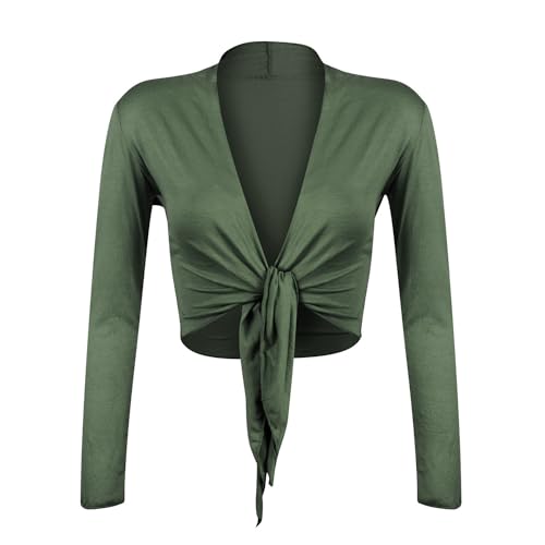 Gloop Damen Schöne, Elegante Bolero Jäckchen Langarm Bolero zum Knoten,Militaergruen,M von Gloop