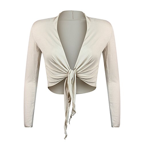 Gloop Damen Schöne, Elegante Bolero Jäckchen Langarm Bolero zum Knoten, Cream, M,Cream,M von Gloop