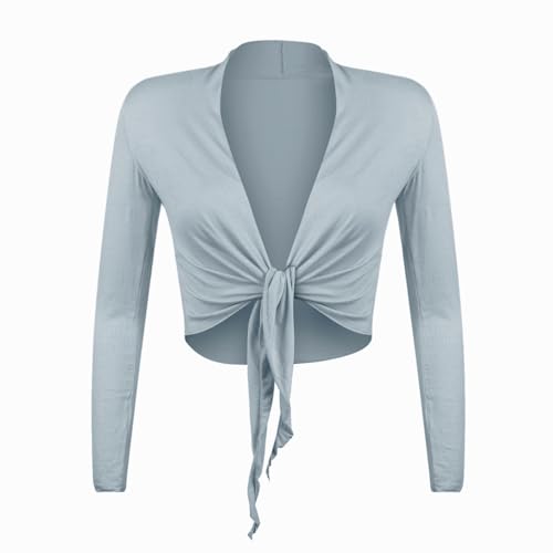 gloop Damen Schöne, Elegante Bolero Jäckchen Langarm Bolero zum Knoten, Hellgrau 14416, M von Gloop