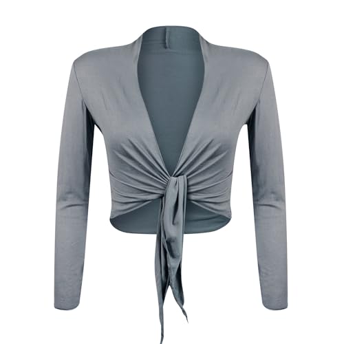 Gloop Damen Schöne, Elegante Bolero Jäckchen Langarm Bolero zum Knoten XL Kuhles Mittelbraun,Kuhles Mittelbraun,XL von Gloop