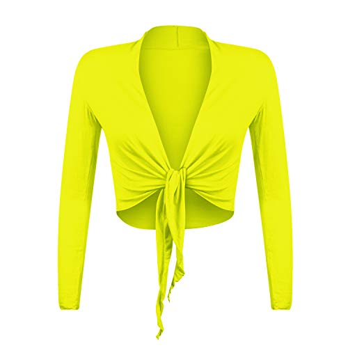 Gloop Damen Schöne, Elegante Bolero Jäckchen Langarm Bolero zum Knoten, Neon Gelb, XL,Neon Gelb,XL von Gloop