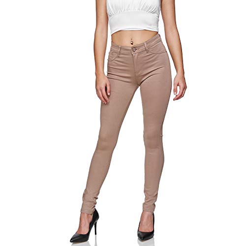 Gloop Damen Stretch Hose Skinny Fit Jegging High-Waist Regular Stoffmischung Hose (L, Taupe Boston) von Gloop