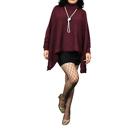 Gloop Damen Winter Strick Poncho Pullover Top Jacke - Offener Wickelstil - Rot - Ärmellos - Einfarbig von Gloop