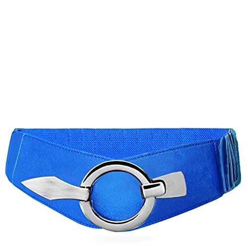 Gloop Damen Taillengürtel Elastischer gürtel 6cm breiter Hüftgürtel silberner Ring (Royalblau) von Gloop