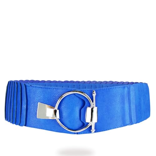 Gloop Damen Taillengürtel Elastischer gürtel 8 cm breiter Hüftgürtel silberner Ring (Blau) von Gloop