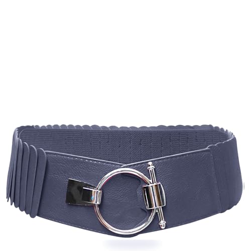 Gloop Damen Taillengürtel Elastischer gürtel 8 cm breiter Hüftgürtel silberner Ring (Dunkel blau) von Gloop