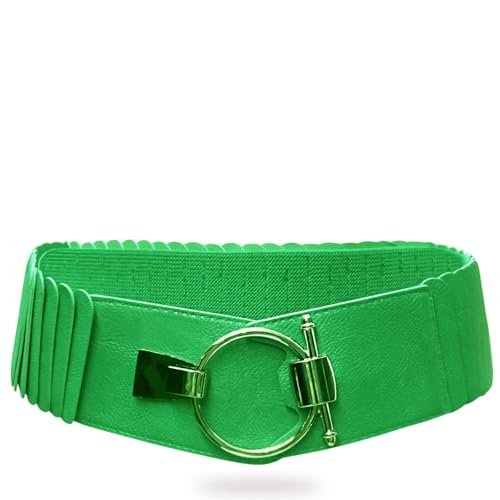 Gloop Damen Taillengürtel Elastischer gürtel 8 cm breiter Hüftgürtel silberner Ring (Grun) von Gloop