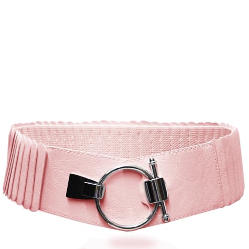 Gloop Damen Taillengürtel Elastischer gürtel 8 cm breiter Hüftgürtel silberner Ring (Hellrosa) von Gloop