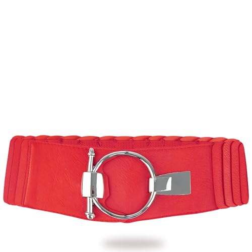 Gloop Damen Taillengürtel Elastischer gürtel 8 cm breiter Hüftgürtel silberner Ring (Rot) von Gloop