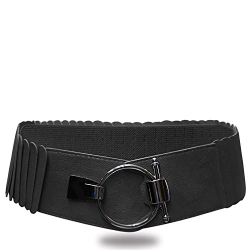 Gloop Damen Taillengürtel Elastischer gürtel 8 cm breiter Hüftgürtel silberner Ring (Schwarz) von Gloop